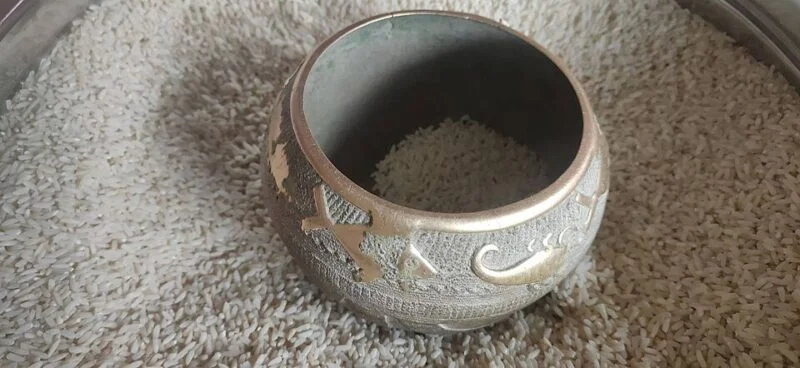 Paila, a kitchen utensil used to measure rice in Bihar state of India